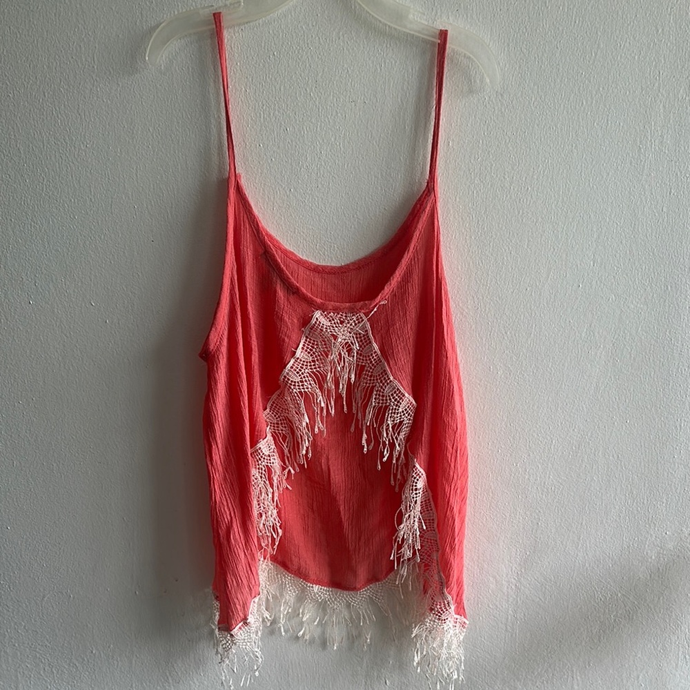 Orange Asymmetrical Camisole with Embellished Lace